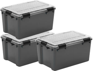 Iris outdoor opbergbox met polycarbonaat deksel - 45l - beste allround keuze – waterdicht luchtdicht - kunststof - grijs transparant zwart - set van 3