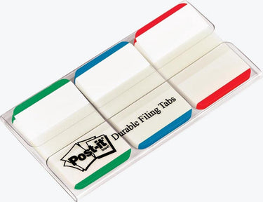 3m post-it® index strong, witte achtergrond, groen, blauw, rood, 25.4 x 38 mm, 22 tabs kleur dispenser