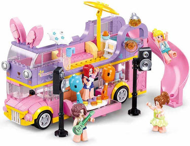 Sluban girl's dream popmuziek dubbeldekker bouwspeelgoed kinderen vanaf 8 jaar - constructiespeelgoed modelbouw - bouwdoos met 412 bouwstenen - m38-b1165