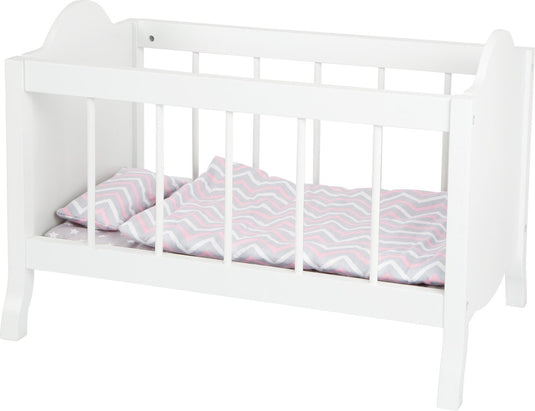 Small foot poppenbed met beddengoed junior 50 x 30 cm hout wit