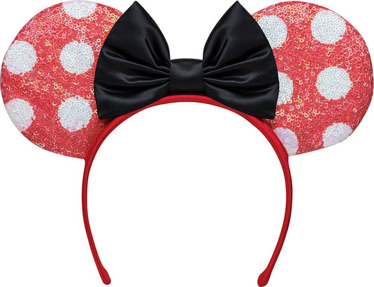 Disguise disney - minnie, minnie mouse hoofdband met pailletten en strikoren, rood zwart, ã©ã©n maat, kind