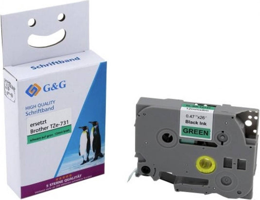 G g labeltape bb-b-g-731 compatibel vervangt brother tze-731 tapekleur: groen tekstkleur: zwart 12 mm 8 m