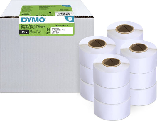 Dymo originele labelwriter adreslabels | 28 mm x 89 mm | 12 rollen met elk 130 labels (1560 zelfklevende etiketten | geschikt voor de labelwriter labelprinters