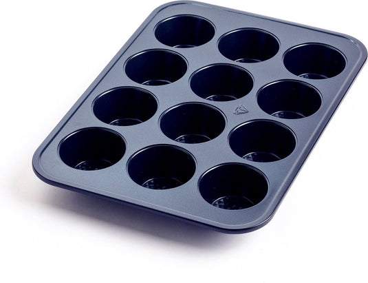 Blue diamond muffinvorm - 12 stuks - pfas-vrije antikleeflaag - keramische baklaag - ovenbestendig tot 230°c - blauw