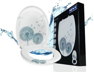 Wenko wc bril astera - antibacterieel duroplast met print - easy-close softclose sluiting - fix-clip bevestiging afklikbaar in rvs - toiletbril decor - toiletzitting met print