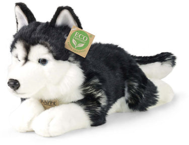 Rappa eco knuffel husky 36 cm - realistische knuffel van recyclede pet flessen - zwart, wit