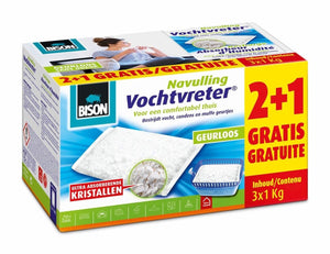 Bison vochtvreter® navulzak neutraal 3x 1 k g schikt voor vochtvreter®, bestrijd hoge luchtvochtigheid, geen batterij nodig, ook geschikt voor caravans en campers