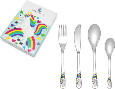 Zilverstad - kinderbestek unicorn eenhoorn 4-delige set rvs 18 10