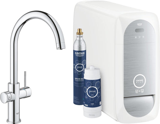 Grohe blue home duo keukenkraan - met bluetooth en wifi - starterkit - c-uitloop - chroom - voor gezuiverd, gekoeld en bruisend water
