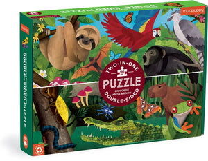 Mudpuppy dubbelzijdige puzzel - regenwoud vanboven en vanonder - 55x42cm - 100 stukjes - 6 jaar