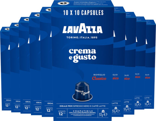 Lavazza crema e gusto classico - 100 nespresso cups - koffie blend van arabica robusta - intensiteit: 12 13 - 10 x 10 aluminium capsules
