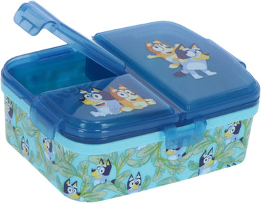 Stor bluey kinderlunchbox – broodtrommel met 4 vakken voor kinderen vanaf 4 jaar - vaatwasserbestendig bpa-vrij - blauw turquoise