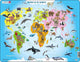 Larsen dieren in de wereld – puzzel – kaarten geografie – wereld met dieren – educatieve legpuzzel voor kinderen – 28 stukjes – gemaakt in noorwegen – extra dikke 2,5 mm stukjes – tray met vaste rand