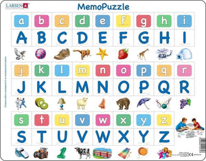 Larsen alphabet majuscules et minuscules – puzzle mémo – alphabet – lettres majuscules et minuscules – puzzle éducatif pour enfants – 52 pièces – fabriqué en norvège – pièces extra épaisses de 2,5 mm – plateau avec bord fixe