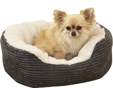 Rosewood jumbo cord plush – ovale hondenmand - small - 51x43 cm – zacht warm hondenbed – wasbaar – antislip onderkant – grijs crème
