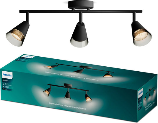 Philips led philips cleft spot - plafondspot met drie lichtpunten - met gerookt glas - gu10 led fitting