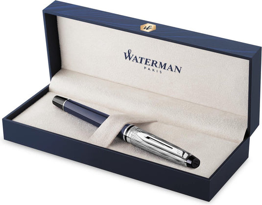 Waterman expert vulpen | metaal-blauwe lak met palladium detail | gebeitelde dop | roestvrij staal medium penpunt