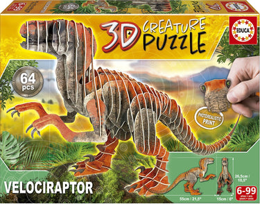 Educa - puzzel - 64 stuks - velociraptor 3d