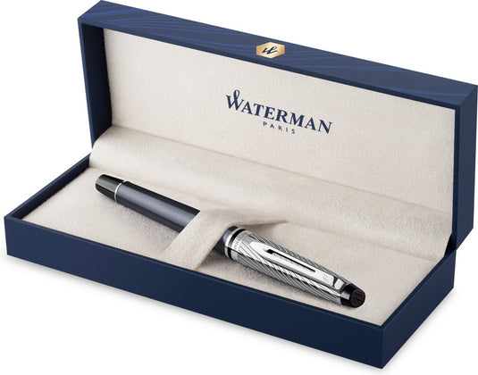 Waterman expert deluxe rollerballpen | metaal-steengrijze lak met palladium-gecoat detail | fijne punt met zwarte inkt | geschenkverpakking