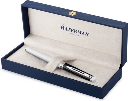 Waterman hémisphère vulpen | zwarte en witte lak met palladium-gecoate afwerkingen | roestvrijstalen medium penpunt | met geschenkdoos