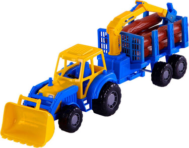 Cavallino junior tractor met kraan aanhangwagen en hout, 46cm