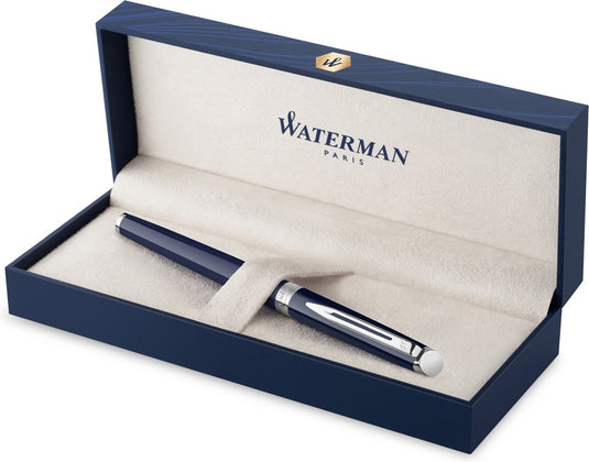 Waterman hémisphère rollerballpen, blauwe lak met palladium details, fijne punt, zwarte inkt, geschenkset