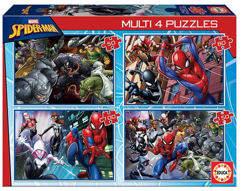Afbeelding laden in galerijviewer, Educa spider-man legpuzzel 4-in-1 - 50-80-100-150st
