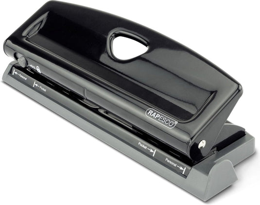 Merkloos sans marque 1725 instelbare 6-gaats perforator, 9 vel perforatiecapaciteit, zwart