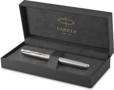 Parker sonnet rollerballpen | roestvrij staal met palladium trim | fijne punt zwarte inkt | met geschenkdoos