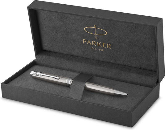 Parker sonnet-balpen | roestvrij staal met palladium rand | medium penpunt | zwarte inkt | cadeauverpakking