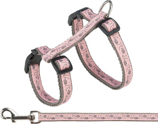 Trixie - kattentuig met riem - grijs roze - 27-45 cm 1 cm - 120 cm