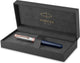 Parker sonnet vulpen | intrepid journeys collection, mt. fuji editie | blauwe lak en massief zilver met rosé gouden afwerking | medium massief gouden penpunt | geschenkverpakking