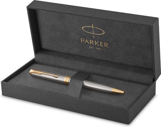 Parker sonnet balpen - medium punt - zwarte inkt - roestvrij staal met gouden trim - incl. geschenkdoos