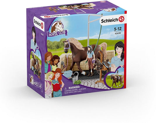 Schleich horse club - speelfigurenset - wasplaats met horse club emily luna - kinderspeelgoed voor jongens en meisjes - 5 tot 12 jaar - 14 onderdelen - 42438