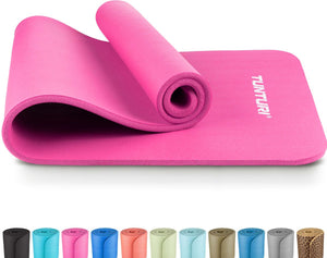 Tunturi nbr yogamat anti slip - fitnessmat extra dik zacht - sportmat - 180x60x1.5cm - incl trainingsapp - roze