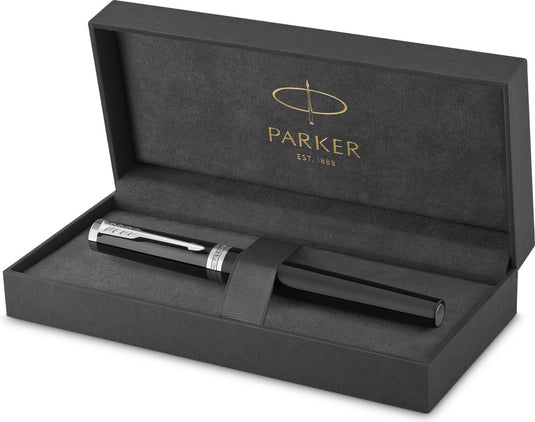 Parker ingenuity vulpen | core-collectie | zwart met chroomafwerking | medium punt | zwarte inkt | geschenkdoos