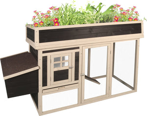 Flamingo kippenhok met ren – kippenren voor buiten – kippenhok met uitloopren – 168x65x106 cm – kippenren flora country bruin