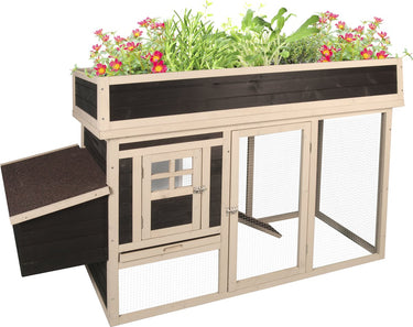Flamingo kippenhok met ren – kippenren voor buiten – kippenhok met uitloopren – 168x65x106 cm – kippenren flora country bruin