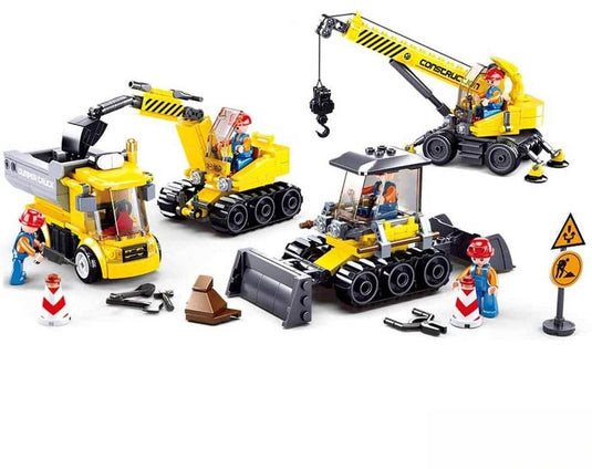 Sluban town bouwplaats bouwspeelgoed kinderen vanaf 6 jaar - constructiespeelgoed modelbouw - bouwdoos met 465 bouwstenen - m38-b0810
