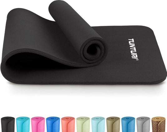 Tunturi nbr yogamat anti slip - fitnessmat extra dik zacht - sportmat - 180x60x1.5cm - incl trainingsapp - zwart