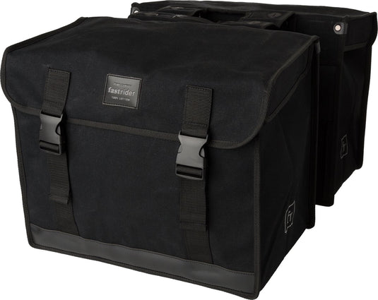Fastrider canvas hybride 37 dubbele fietstas zwart 65l - afgeschuind - waterafstotend canvas - reflecterend - geschikt voor e-bike