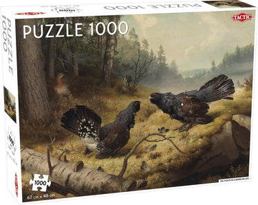 Tactic fighting capercailles – puzzel – 1000 stukjes – dynamische natuurillustratie – strak en rustgevend ontwerp – hoogwaardige scandinavische kwaliteit