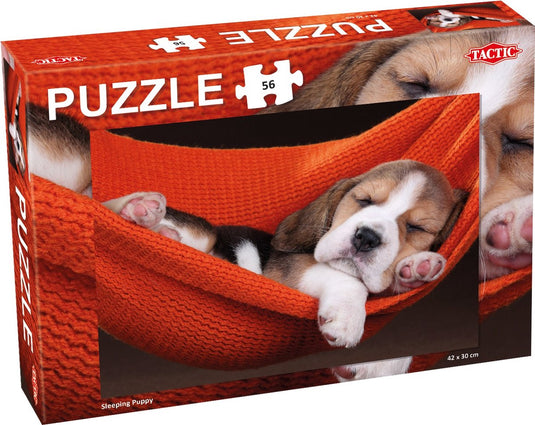 Tactic sleeping puppy – puzzel – 56 stukjes – lief dierenportret voor jonge puzzelaars – strak en rustgevend ontwerp – hoogwaardige scandinavische kwaliteit
