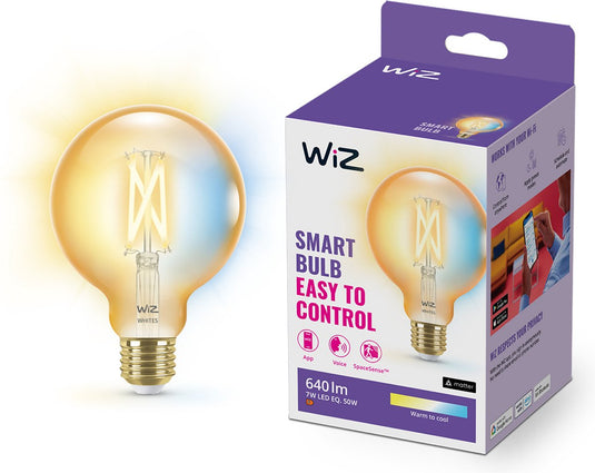 Wiz filament lamp globe - warm- tot koelwit licht - slimme led verlichting - e27 fitting - 50w - goud - wi-fi - kleine bol: g95