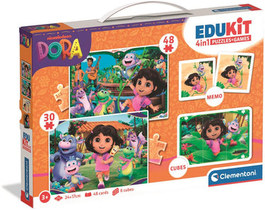 Clementoni - dora the explorer - edukit 4 in 1 spellen - 2 puzzels, blokkenset en memory spel - vanaf 3 jaar