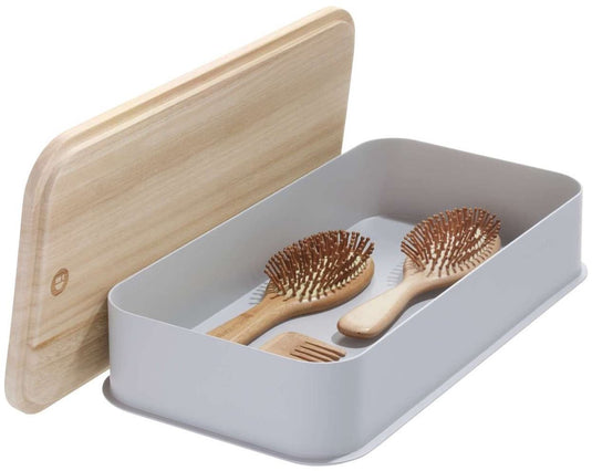 Idesign - medium opbergbox met deksel - gerecycled kunststof - grijs