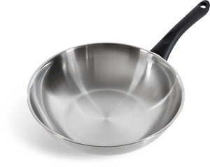 Bk bold wokpan 28 cm - 3.7l - zonder pfas-vrije antikleeflaag - wokpan inductie - rvs wok - ovenbestendig tot 160°c – koudgrepen - zonder deksel - zilver