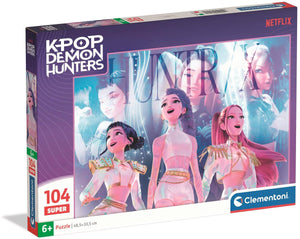 K-pop demon hunters puzzel maxi 104 stukjes van clementoni supercolor - kpop huntrix legpuzzel - k pop cadeau kinderen vanaf 6 jaar