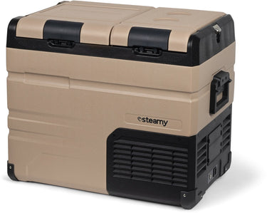 Steamy -e dual zone elektrische compressor koelbox - dual zone - 45 liter - 12v en 230v - voor auto en camping - sandstone