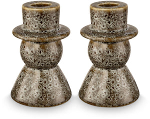 Vtwonen - set van 2 - kandelaren - keramiek - groen - 7.8x12cm